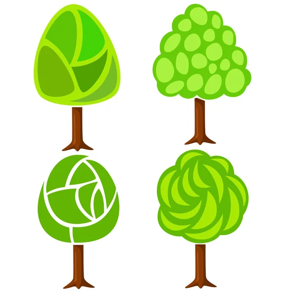 Sada čtyř abstraktní zelených stromů — Stockový vektor