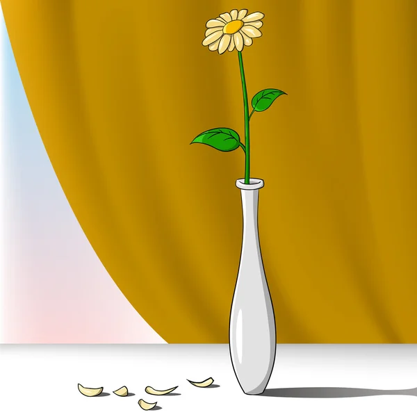 用窗帘背景上的花瓶里的卡通花 — 图库矢量图片