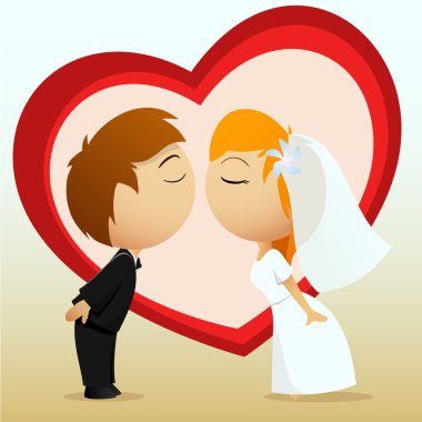 Cartoon bride and groom kiss clipart