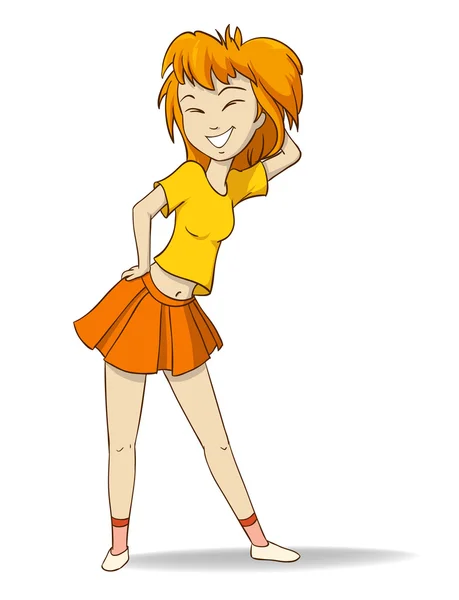 Animadora chica de dibujos animados en falda corta — Vector de stock