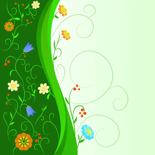 Abstrakt blommor med blommig grön stam och mönster — Stock vektor