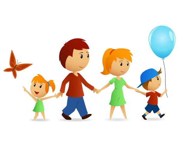 Kreskówka szczęśliwą rodzinę na spacer — Wektor stockowy