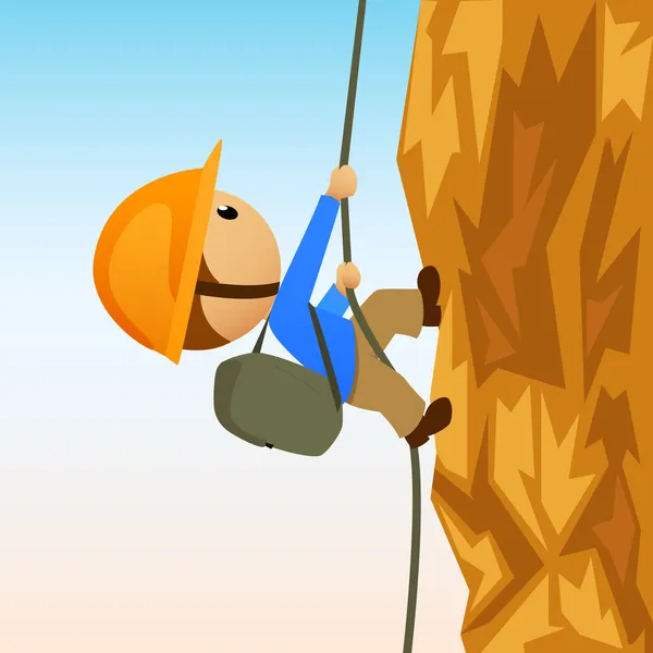 Cartoon rock klättrare på lodräta klippväggen — Stock vektor