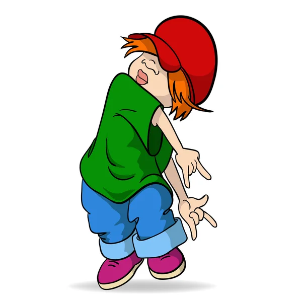 赤い帽子でかわいいヒップホップ漫画少女 — ストックベクタ