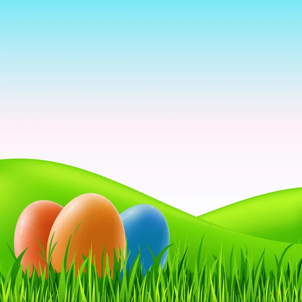 Векторные пасхальные яйца на траве — стоковый вектор