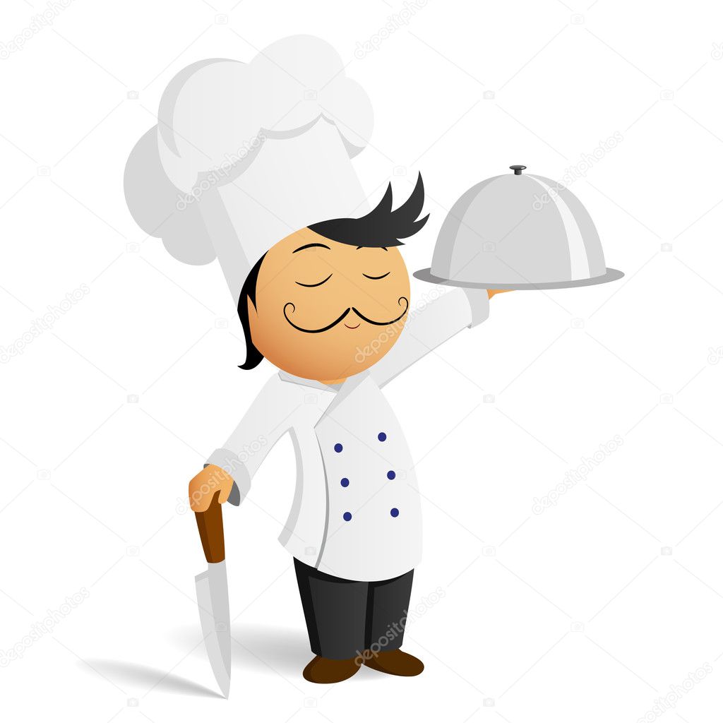 Cartoon chef in white hat with knife and dish — Stock Vector © acidburn ...