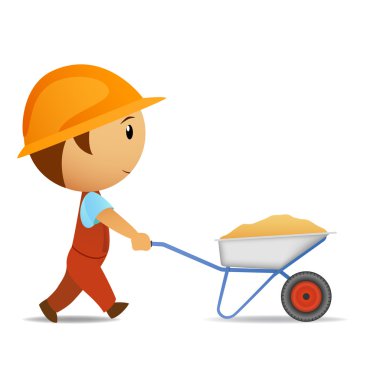 Cartoon vector worker with wheelbarrow clipart