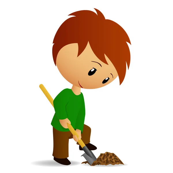 锹的年轻人工作挖掘机 — 图库矢量图片