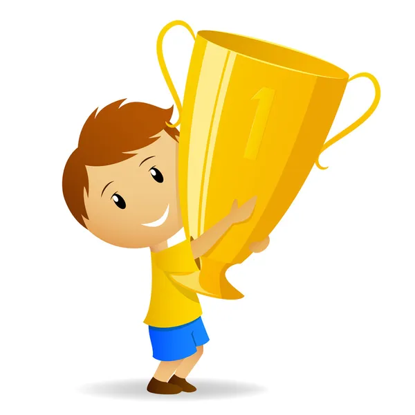 Cartoon young winner with golden trophy cup — Stock Vector © acidburn ...