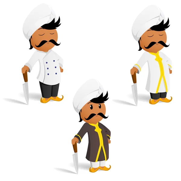 Set of cartoon indian cook chef with moustache — Stock Vector