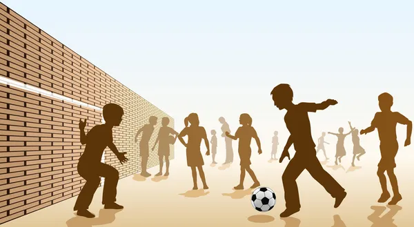 Calcio nel cortile della scuola — Vettoriale Stock