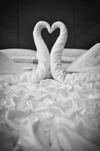 stock image Towels folded as two swans