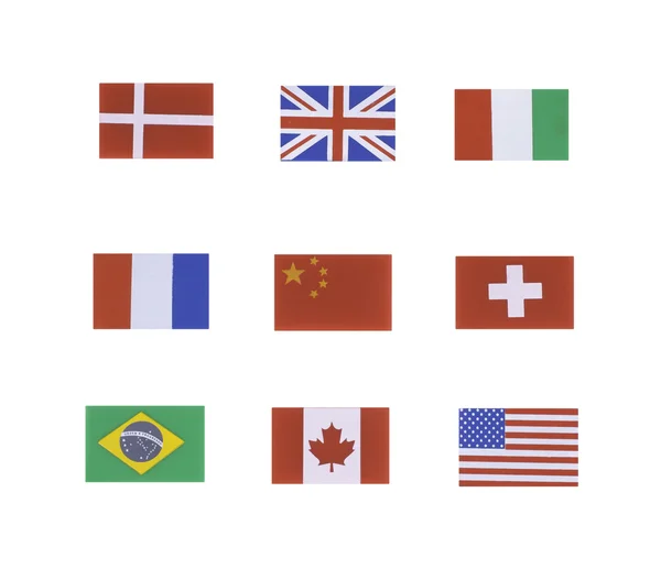 Seis bandeiras de diferentes países isolam no branco — Fotografia de Stock