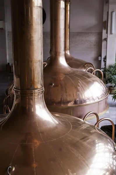 Beer fermenting tanks used in the brewing process — Stock Photo, Image