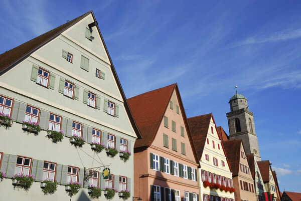 Historic facades in the old town of Dinkelsb