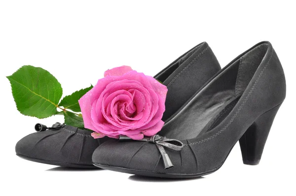 Woman's Shoes and Pink Rose — Stock Photo, Image