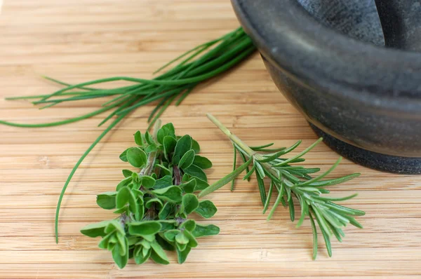 Fresh Herbs and Mortar — Stock Photo, Image