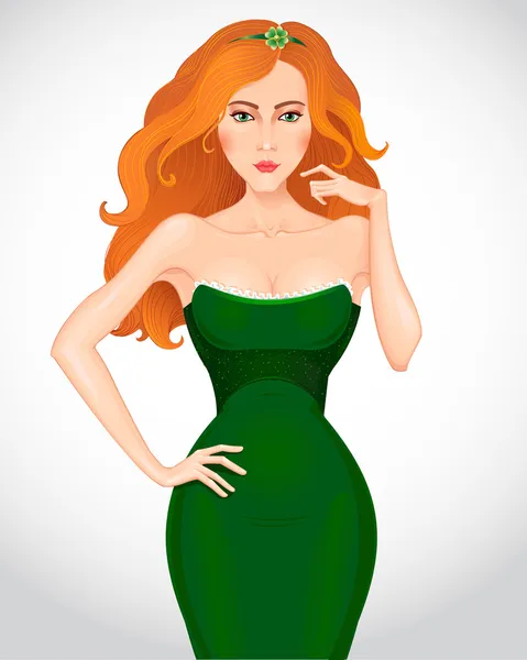 Γυναίκα σε πράσινο φόρεμα. — Διανυσματικό Αρχείο