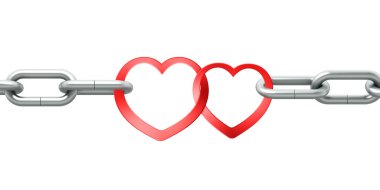 çelik zincir ile birleştirilen iki kırmızı kalp