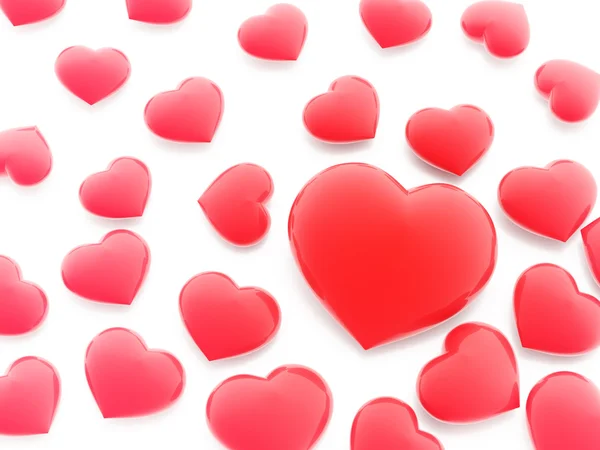 Hermosos corazones rojos en blanco — Foto de Stock