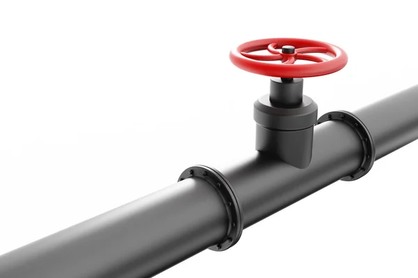 stock image Black oil pipe with red valve