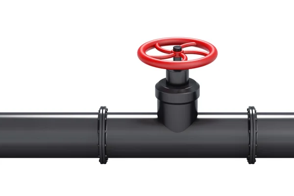 stock image Black oil pipe with red valve