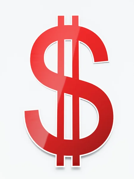 Rode glanzend papier dollarteken op wit — Stockfoto