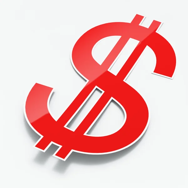 Beyaz üzerine kırmızı parlak kağıt dolar işareti — Stok fotoğraf
