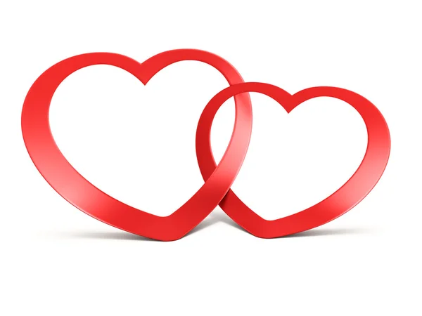 Dos corazones rojos unidos en blanco — Foto de Stock