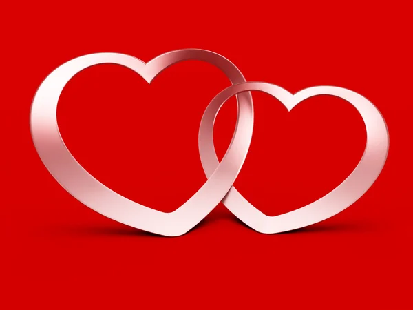 Zwei gelenkte Herzen auf Rot — Stockfoto