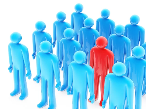 One red figure between many blue peoples — Stock Photo, Image