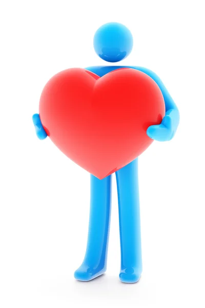 Man figure holding red heart — Stock Photo, Image