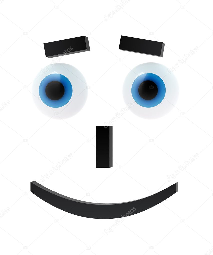 Cheerful emoticon with blue eyes