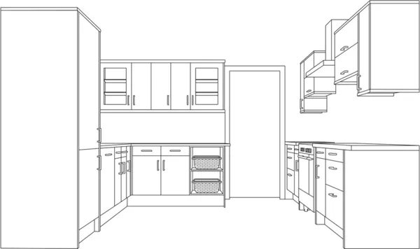 Dibujo de cocina arquitectónica — Vector de stock