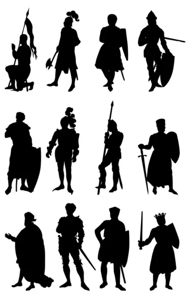 12 şövalye silhouettes — Stok Vektör