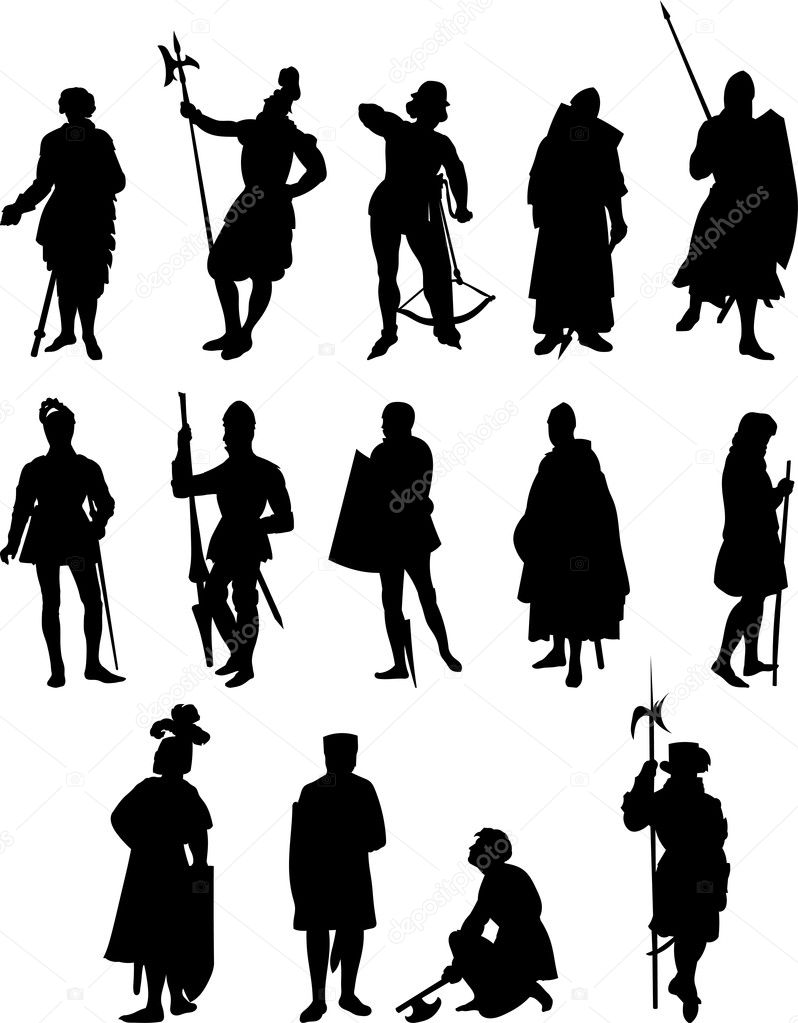 Set of Fourteen Knight and Medieval Figure Silhouettes