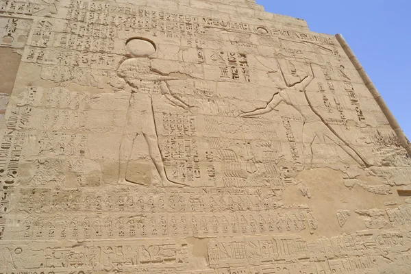 Hieroglyfiska sniderier i en egyptisk tempel vägg — Stockfoto