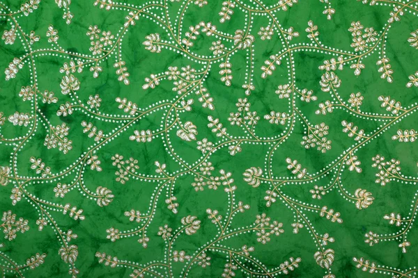 Green handmade art paper floral ethnic pattern — Stock Photo, Image