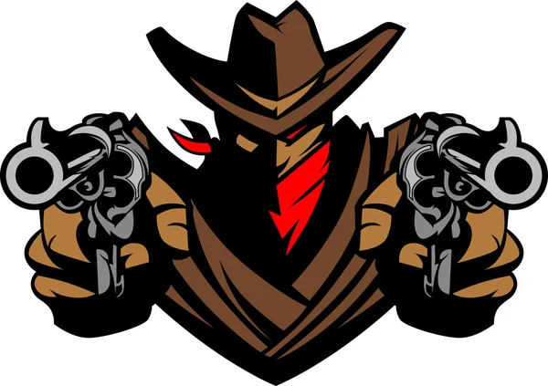 Cowboy Mascota apuntando armas — Vector de stock