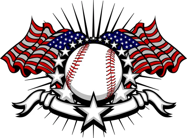 Baseball con bandiere e stelle — Vettoriale Stock