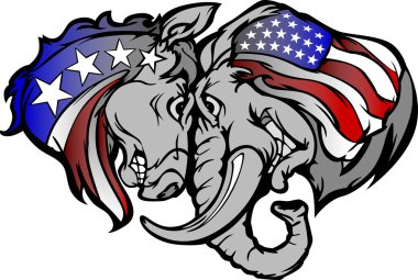 Political Elephant and Donkey Cartoon clipart