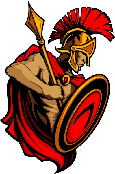 Spartanischer Trojaner mit Speer und Schild — Stockvektor