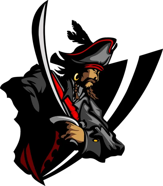 Mascotte pirata con spada e cappello Illustrazione grafica — Vettoriale Stock