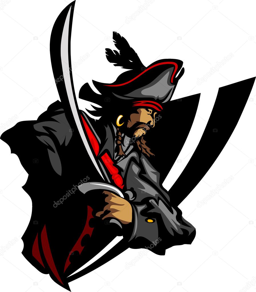 Pirate Mascot with Sword and Hat Graphic Illustration
