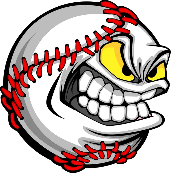 Imagen de bola de dibujos animados cara de béisbol — Vector de stock