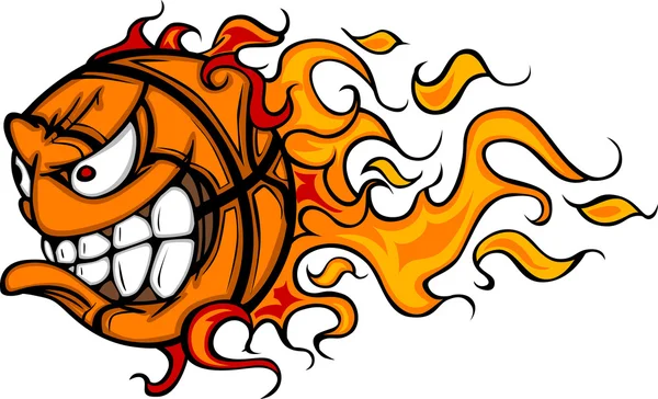 Cara de baloncesto llameante Vector de dibujos animados — Vector de stock