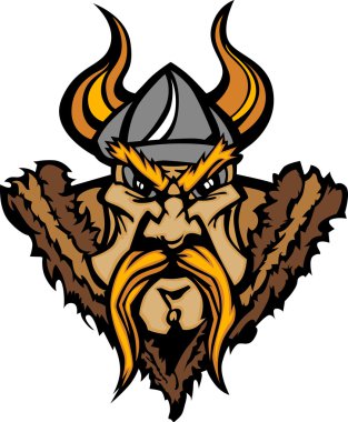 Viking Mascot Vector Cartoon with Horned Helmet clipart