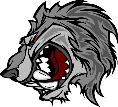 Wolf Mascot Vector Cartoon with Snarling Face clipart