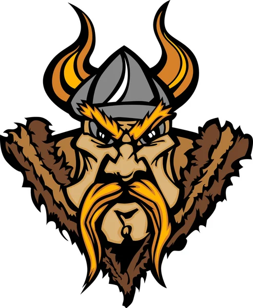 Viking maskot vektor kreslené s rohatou helmu — Stockový vektor