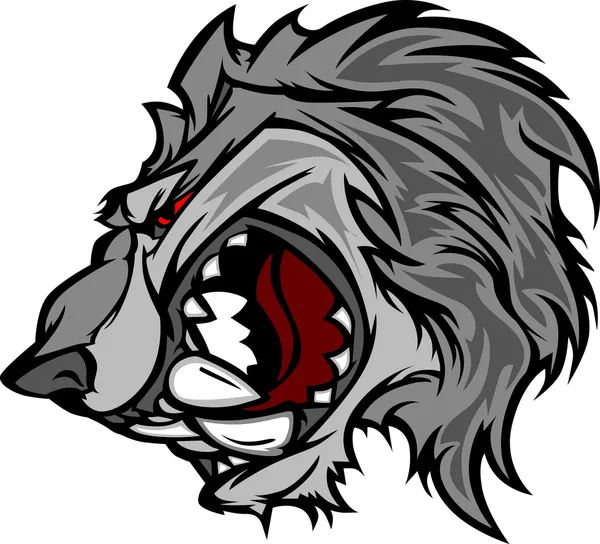 Cartone animato vettoriale della mascotte del lupo con faccia ringhiante — Vettoriale Stock
